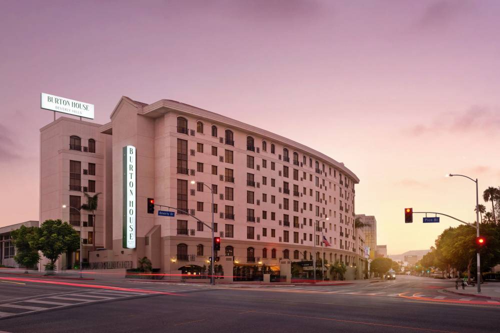Burton House exterior at sunset